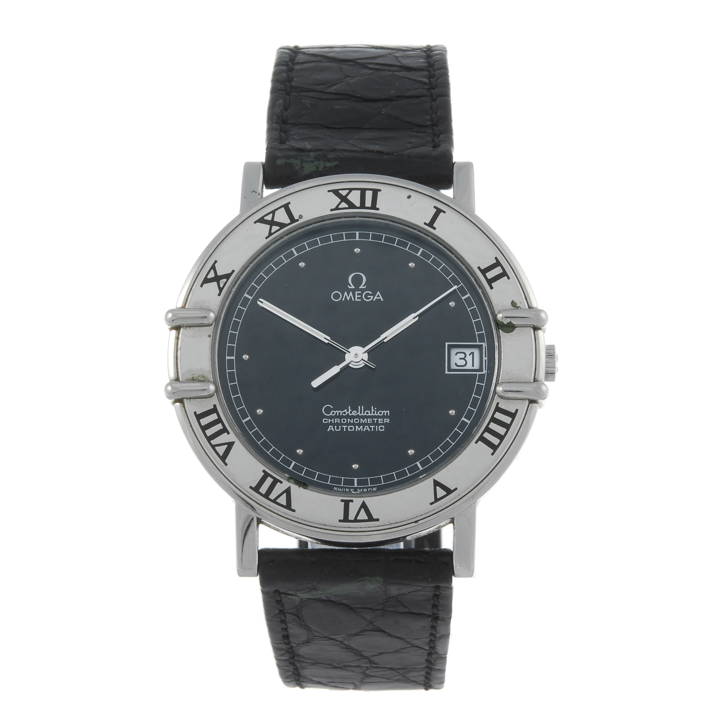 OMEGA - a gentleman's Constellation wrist watch. Stainless steel case with exhibition case back