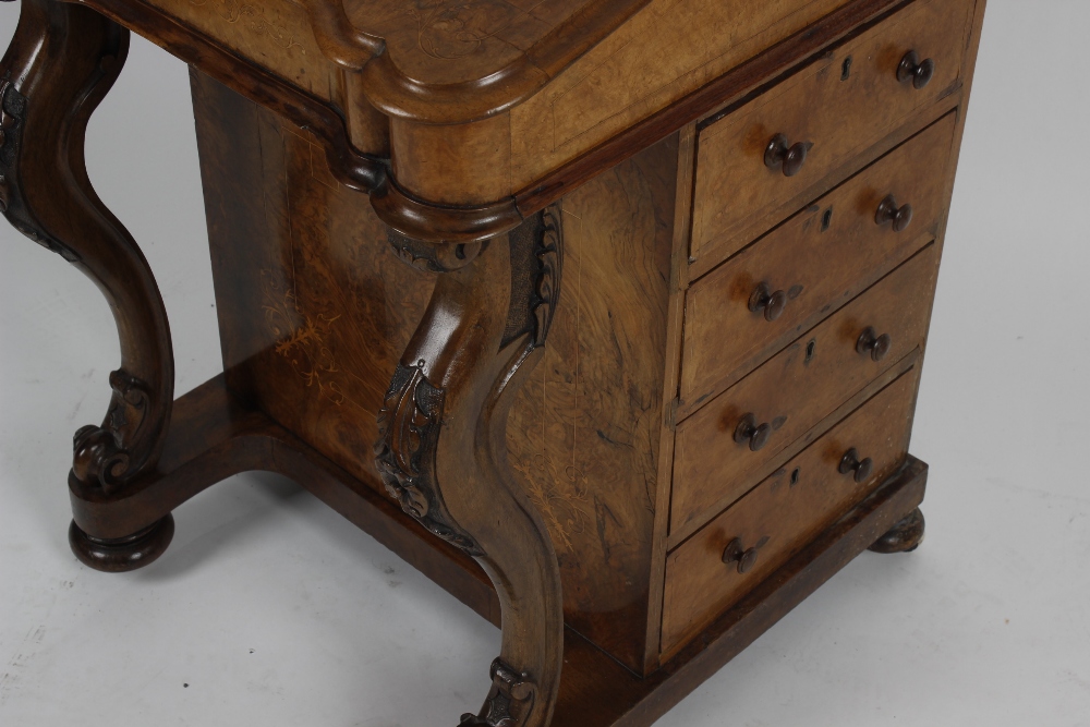 A mid Victorian inlaid walnut Davenport, the hinged superstructure with arcaded brass gallery, - Image 2 of 2