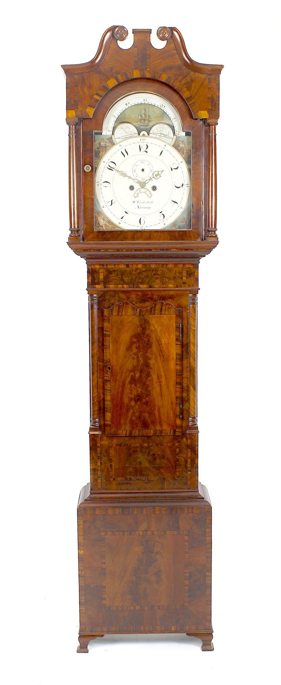 An early 19th century mahogany cased eight day painted dial longcase clock, W. Underhill Newport,