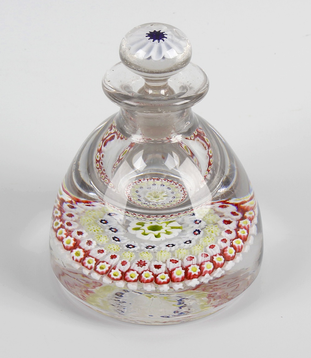 An Old English paperweight inkwell in the manner of Arculus, the dome form body with concentric