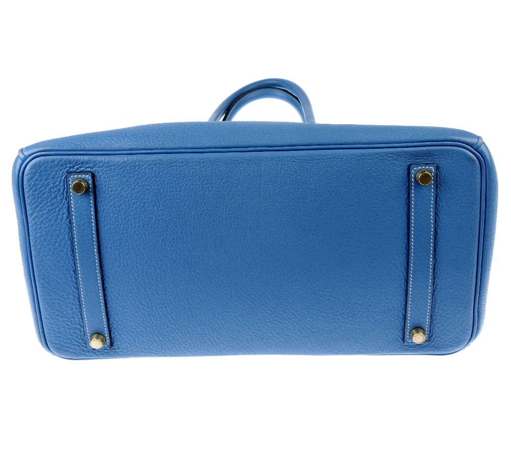 HERMES - a blue Fjord Birkin 35 handbag. Featuring a blue pebbled fjord ...