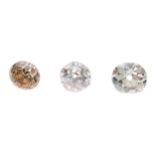 Seven old cut and brilliant-cut diamonds. Total weight 0.97ct, approximate size range, 0.19ct to 0.