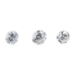 Three brilliant-cut diamonds, Total weight 0.38ct. Approximate size range 0.15 to 0.09ct,