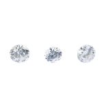 Three brilliant-cut diamonds, total weight 0.58ct, Approximate size range 0.26 to .0.13ct, estimated