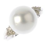 (117589) A cultured pearl single-stone ring. The cultured pearl, measuring 11.8mms, with brilliant-