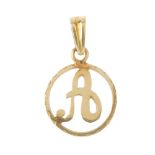 (127427) An initial pendant and ear studs. The pendant designed as an 'A' within an openwork
