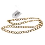 (PWN896) A 9ct gold flat curb-link necklace. Hallmarks. Weight 30.8gms. Please be aware that the