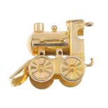 A steam train charm. AF. Length 3cms. Weight 11.5gms. Overall condition good, with light surface