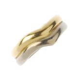 (127427) Two rings. To include a bi-colour curved band ring, together with a ring mount. Hallmarks