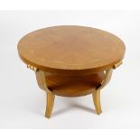 A mid 20th century Norwegian inlaid birch low centre or coffee table by Aase MoblerThe quarter-