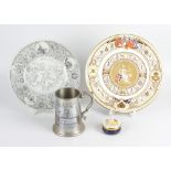 A group of Falkland Island related items, comprising a small commemorative enamel box by Crummles, a