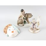 A group of assorted Italian ceramic figures. To include a naked lady seated upon a leopard or