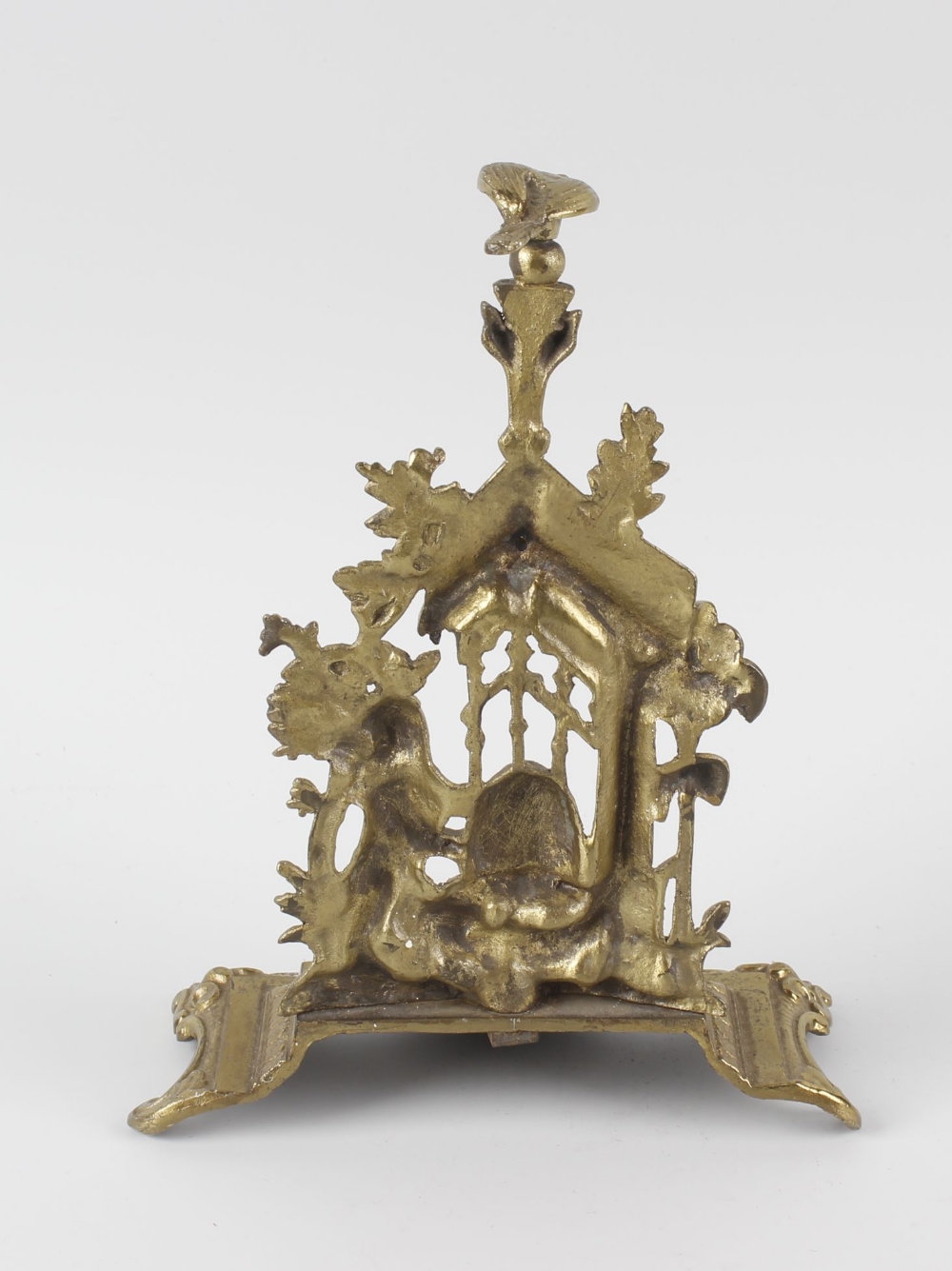 A Victorian brass pocket watch stand, modelled as two bears holding a honey pot beside sunflowers - Image 2 of 2