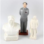 Three ceramic figures, each variously modelled as Mao Tse Tung, former Chairman of the Communist