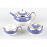 A Wedgwood Blue Ulander blue part tea service, to include a teapot, milk jug, five saucers and six