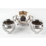 A box containing a mixed selection of silver plated wares, to include a pair of Art Nouveau vases of