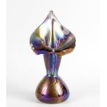 An iridescent glass jack in the pulpit vase, with bulbous base, 11 (28cm) high. Appears in overall