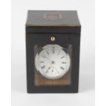A Victorian inlaid wooden pocket watch case, of rectangular form having a bevelled glass front and