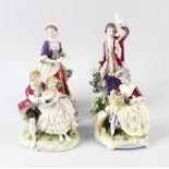 A group of four German porcelain figures, comprising a Sitzendorf pair modelled as a male and female