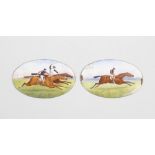 Horse Racing interest: a pair of oval enamel on copper miniatures. Circa 1900, perhaps box lids, one