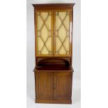 A late Victorian/Edwardian mahogany bookcase cabinet. The upper section with astragal-glazed doors