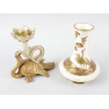 Two Royal Worcester porcelain items, comprising single candlestick, modelled as a bird supporting