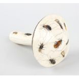 A Japanese ivory ornament, modelled as a mushroom having shibayama insect decoration, and incised