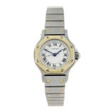 CARTIER - a Santos Ronde bracelet watch. Stainless steel case with yellow metal bezel. Numbered