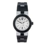 BULGARI - a mid-size Diagono Aluminium wrist watch. Aluminiun case with black rubber bezel.