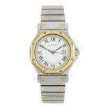 CARTIER - a Santos Ronde bracelet watch. Stainless steel case with yellow metal bezel. Numbered