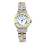 CARTIER - a Santos Ronde bracelet watch. Stainless steel case with yellow metal bezel. Signed