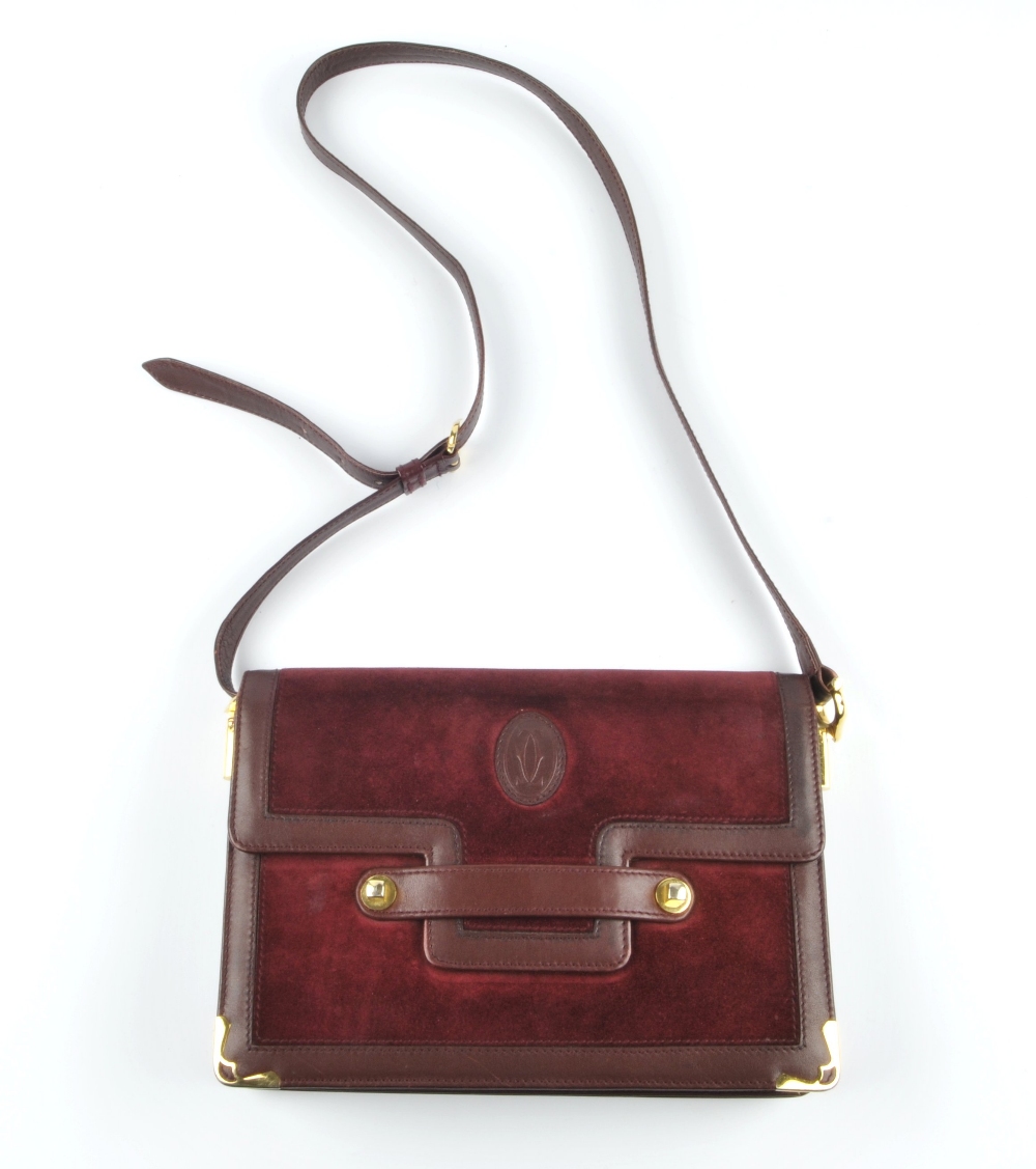 CARTIER - a Bordeaux suede and leather handbag. Designed with a burgundy suede exterior with - Image 4 of 5