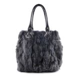 CELINE - a grey coney fur handbag. Featuring double long looping top handles, silver-tone