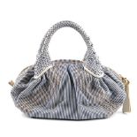 FENDI - a mini Spy handbag. Featuring a white and blue pinstriped canvas exterior with orange