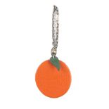 HERMES - a fruit key chain. Designed as a leather orange with green leather leaf to the silver-