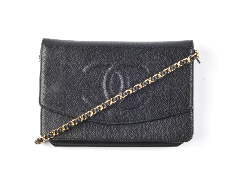 CHANEL - a caviar leather purse with chain. Featuring a black caviar leather exterior with raised CC - Image 7 of 7