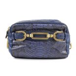 JIMMY CHOO - a blue python leather handbag. Designed with a blue leather exterior with a matching