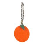 HERMES - a fruit key chain. Designed as a textured leather orange with green leather leaf to the