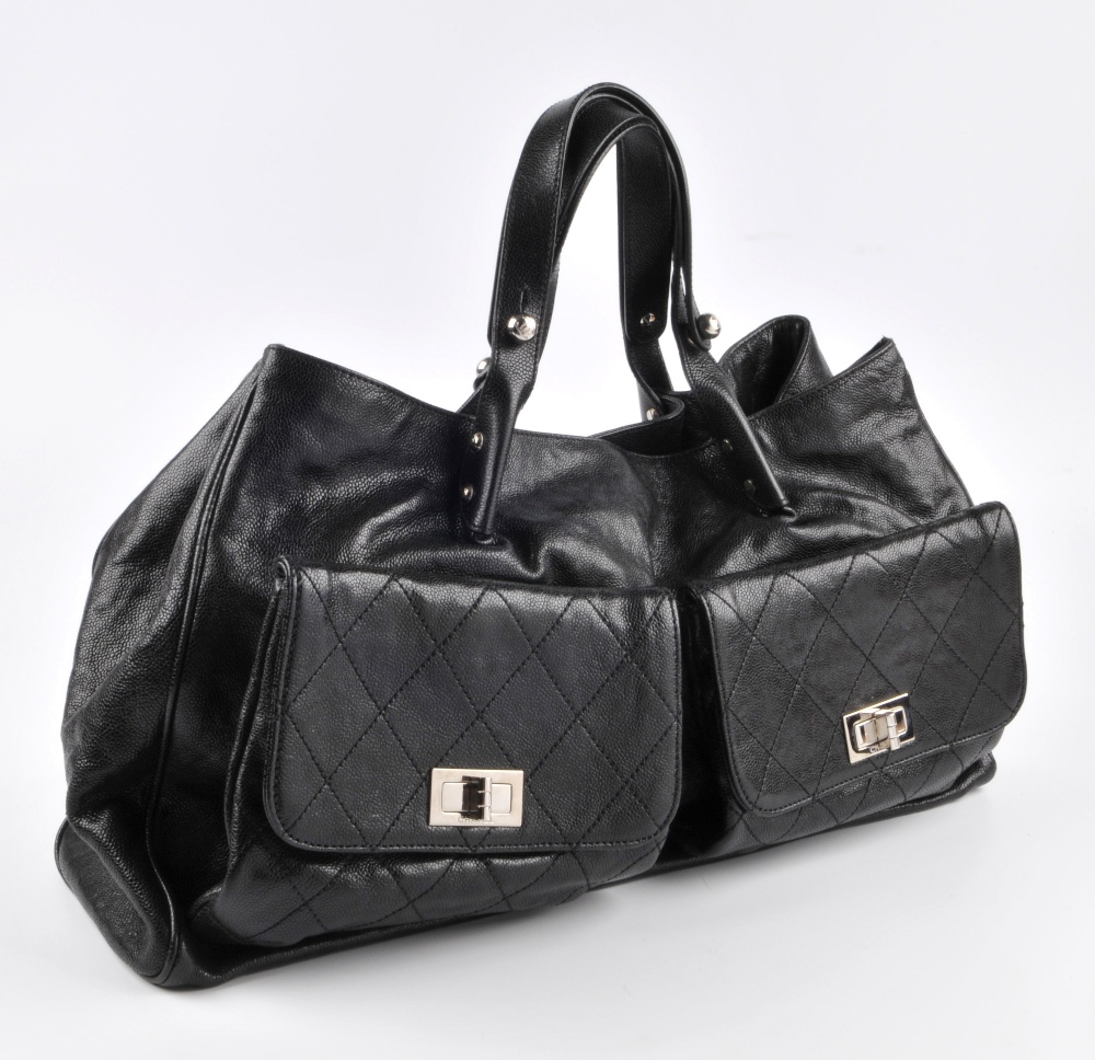 CHANEL - a black leather Pocket-in-the-City large tote handbag. Featuring a durable, soft glazed - Image 3 of 4