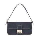 FENDI - a blue baguette handbag. Featuring a navy blue canvas exterior with contrasting white