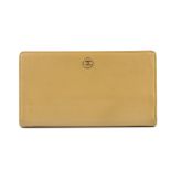 CHANEL - a beige bi-fold wallet. The grained beige leather exterior with enamel button with 'CC'