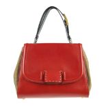 FENDI - a Silvana colour block handbag. Designed with a structured shape, a smooth bold red