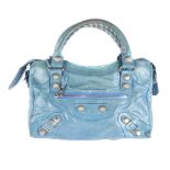 BALENCIAGA - a Classic City leather handbag. Crafted from glazed turquoise lambskin leather,