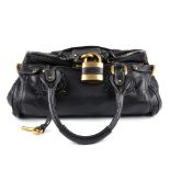 CHLOE - a black leather Paddington handbag. Featuring a black pebbled calfskin leather exterior with