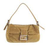 FENDI - a corduroy baguette handbag. Crafted from beige coloured corduroy, featuring a single flat