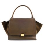 CELINE - a khaki leather Trapeze handbag. Featuring a smooth khaki leather exterior and optional