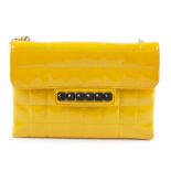 CHANEL - a patent yellow Piano handbag. Designed with a quilted yellow patent leather exterior, with