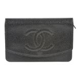 CHANEL - a caviar leather purse with chain. Featuring a black caviar leather exterior with raised CC