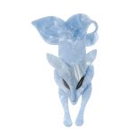 LEA STEIN - a fox brooch. Designed as a leaping fox with twisted tails, in blue-grey marbled