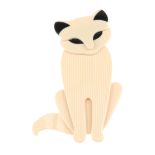 LEA STEIN - a cat brooch. In the shape of a sitting cat, the beige and white striped body with black